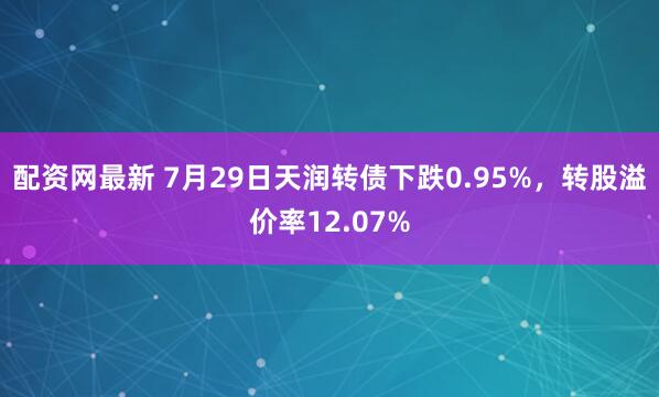 配资网最新 7月29日天润转债下跌0.95%，转股溢价率12.07%